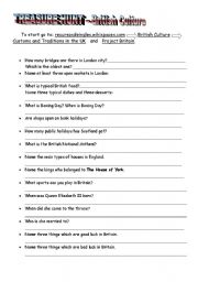 English Worksheet: Treasure Hunt - British Culture