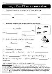 English Worksheet: Long u Vowels - ew/ ue