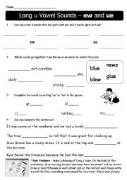 English worksheet: Long u Vowels - ew/ ue