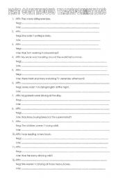 English Worksheet: Past Continuous Transformations