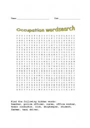 English Worksheet: occupation wordsearch