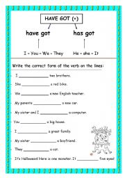 English Worksheet: have got (aff.)