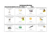 English worksheet: Find Someone Who Bingo 1