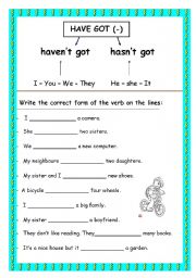 English Worksheet: have got (neg.)