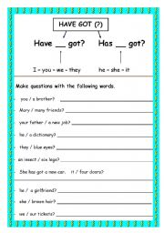 English Worksheet: have got (int.)