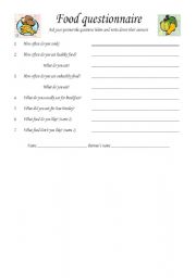 English worksheet: food questionnaire