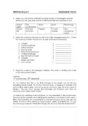 English Worksheet: WRITING SKILLS: TEENAGERS TODAY