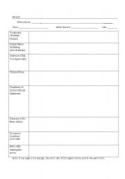 English worksheet: worksheet for newspaper article reading