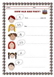 English Worksheet: How old are they
