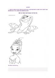 English Worksheet: coloring and writing about the princess and the frog