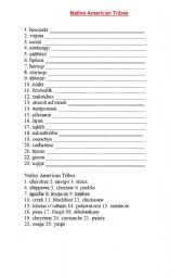 English Worksheet: Unscramble the Words: Native American Tribes