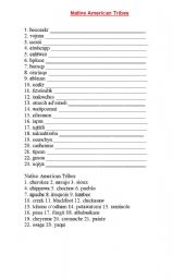 English worksheet: Unscramble the Words: Native American Tribes