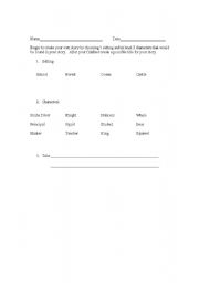 English worksheet: title, setting, characters