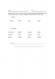 English Worksheet: title, setting, characters