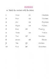 English worksheet: NUMBERS