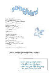 English worksheet: songbird lyrics 