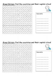 English worksheet: Wordsearch Great Britain