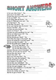 English Worksheet: Short Answers