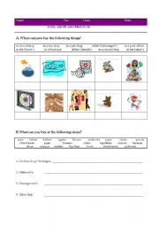 English Worksheet: Shops and Products