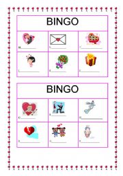 English worksheet: St Valentines set of bingo cards - Part one