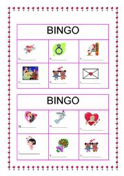 English worksheet: St valentines bingo cards - part two