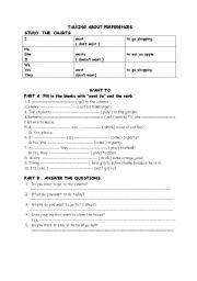 English worksheet: talking about oreferences- want to