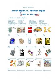 English Worksheet: British English vs. America English