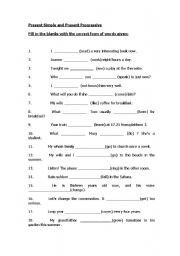 English Worksheet: present simple vs present progressive exercise