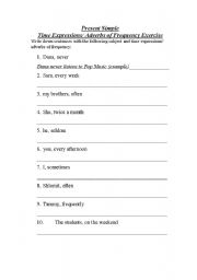 English worksheet: present simple time expressions exercise