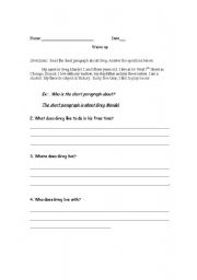 English worksheet: Comprehension questions