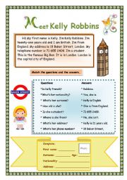 English Worksheet: Personal info: Meet Kelly Robbins