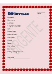 English worksheet: Identity card