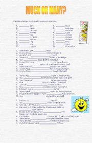 English Worksheet: much or many