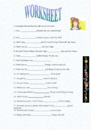 English Worksheet: much or many