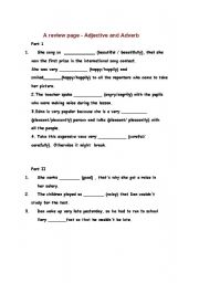 English worksheet: Adjective and Adverbs