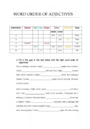 English Worksheet: WORD ORDER OF ADJECTIVES