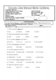 English worksheet: test for sith grade