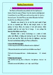 English worksheet: reading the ancient  lighthouse