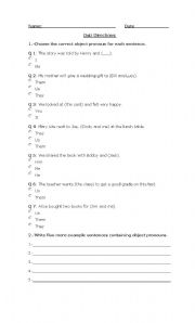 English worksheet: object pronouns quiz_
