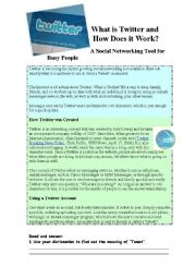 English Worksheet: What is Twitter and how does it work?Part 1