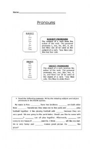 English worksheet: pronouns (subject-object)