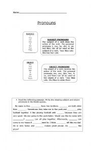 English Worksheet: pronouns (subject-object)