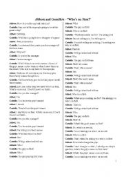 English worksheet: Whos on First - Abbott and Costello routine - Transcript
