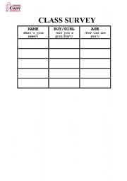 English Worksheet: Class survey