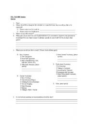 English Worksheet: ESL Learner Survey - First Class Meeting