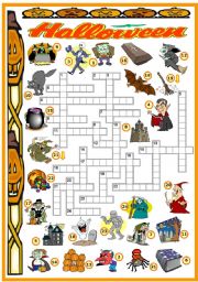 English Worksheet: HALLOWEEN -CROSSWORD (KEY AND B&W VERSION INCLUDED)