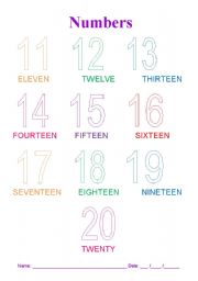 Numbers 11-20