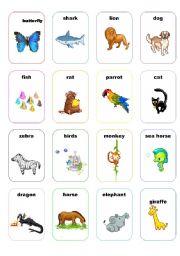 English Worksheet: cards animals set 1