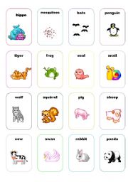 English Worksheet: cards animals set 2