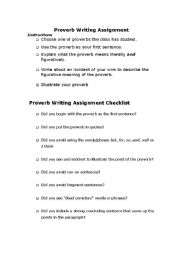 English worksheet: Proverb writing assignment